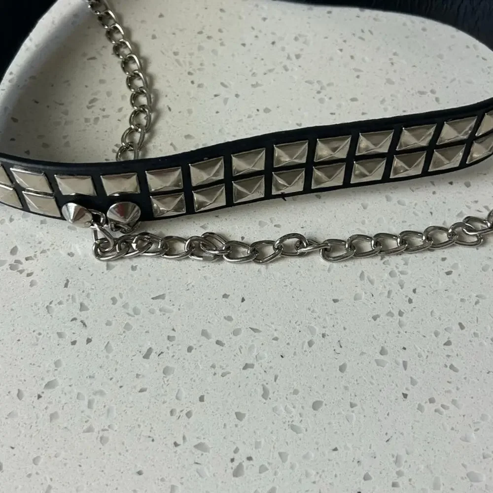 Belt Two Row Studded Chain Black Belt